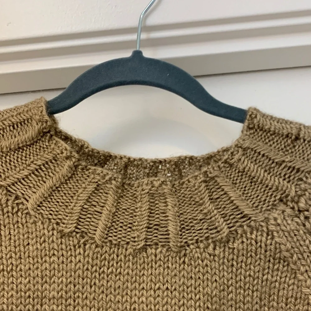 Hand Crafted Cable-Sleeve Crewneck Sweater in Tan - Picture 3 of 4